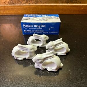 Set Of 4 Porcelain Bunny White Rabbit Easter Napkin Rings